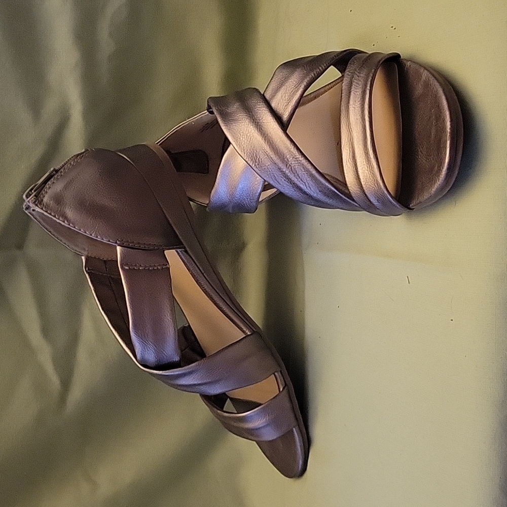 Cute pewter wedge sandals